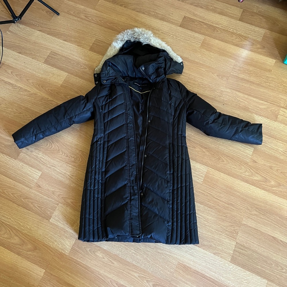 Marc New York Andrew Marc Puffer Coat Black Down Parka Coyote Fur Chevron Large